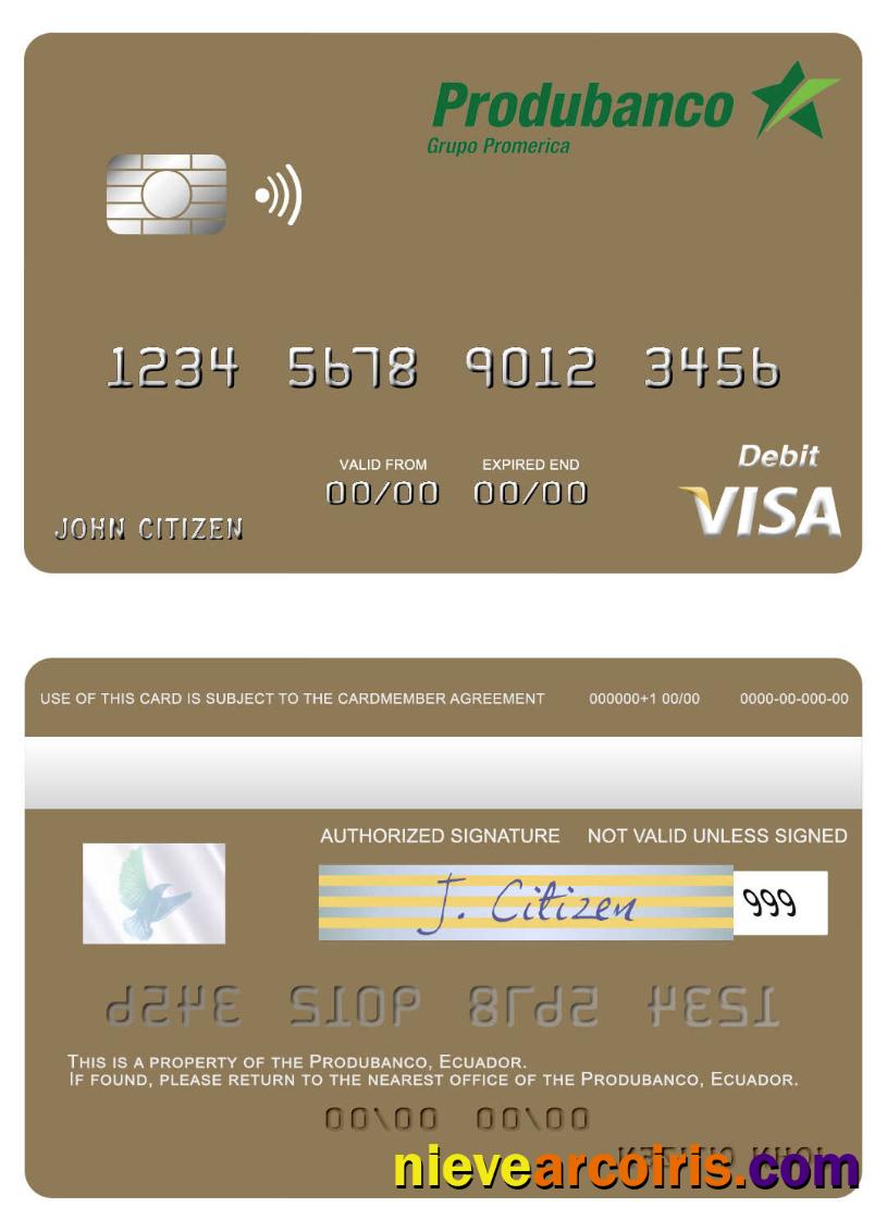 Ecuador Produbanco visa debit card screen